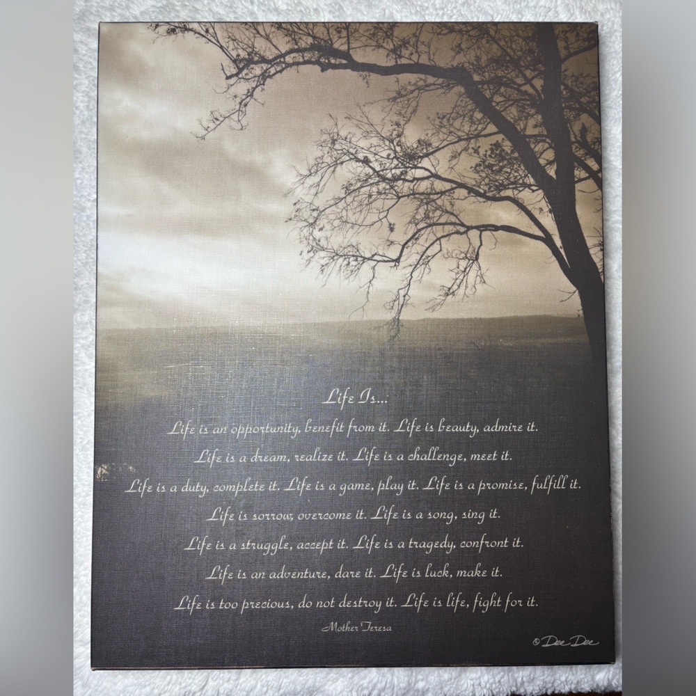 Mother Teresa “Life Is…” Quote Canvas Wall Art Tree Neutral Black Beige 15x20